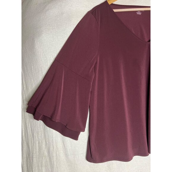 Lane Bryant Burgundy Bell 3/4 Sleeve V-Neck Blouse 18/20 Women Pullover Comfy - Picture 5 of 16
